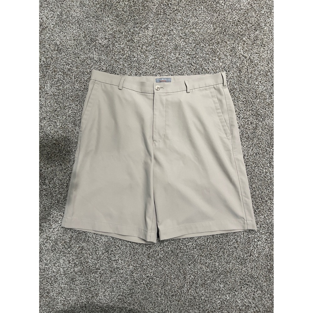 Peter Millar Mens 33 Wicking Performance Golf Shorts Khaki Tan Crown Logo 9"